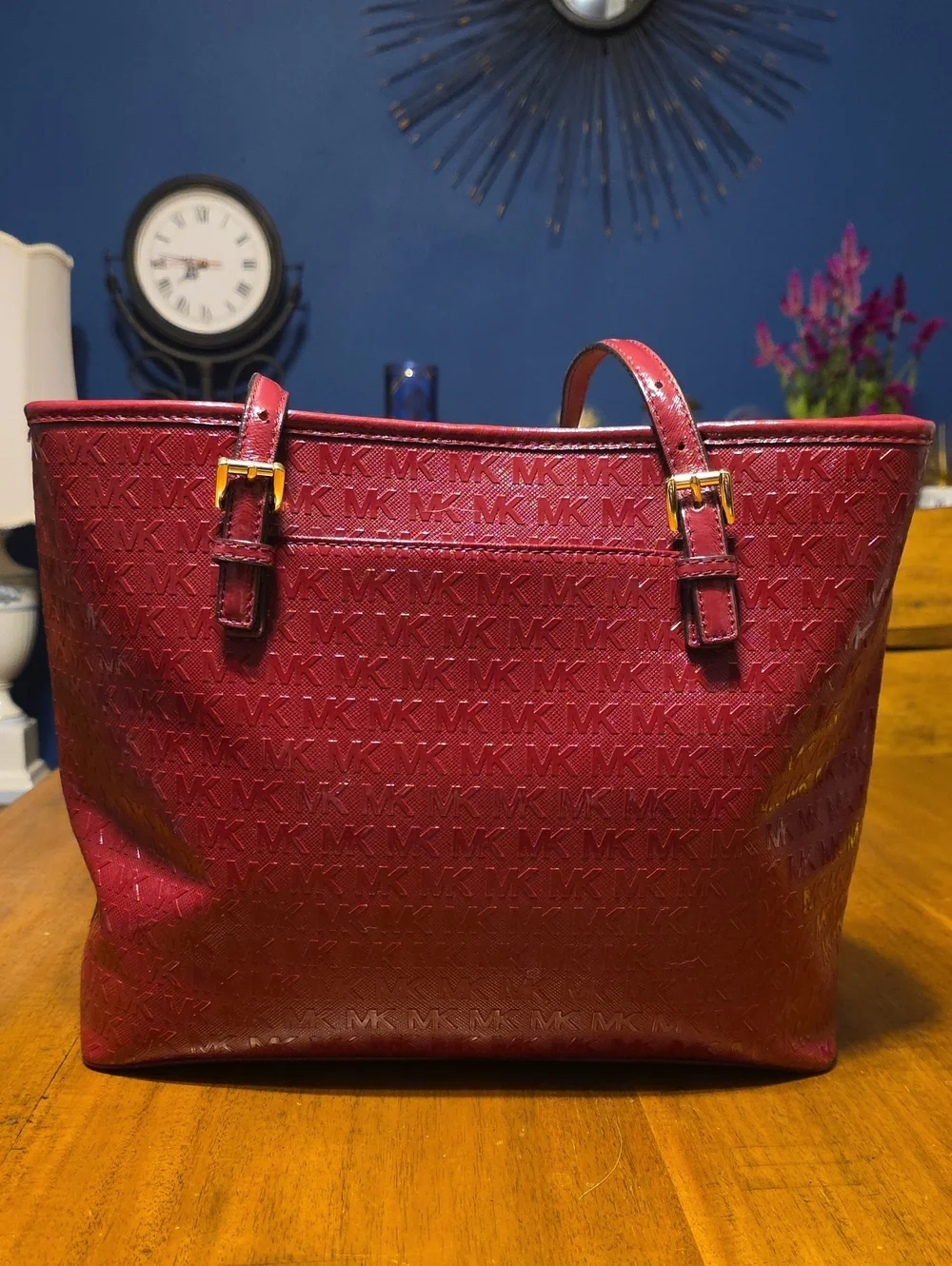 Michael Kors Burgundy Jet Set Charm Tote Bag